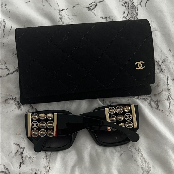 CHANEL Black Sunglasses with Gold Accents